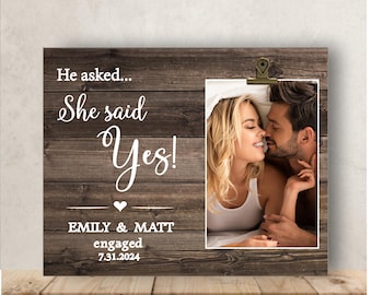 Personalized Engagement Photo Frame: Rustic Wood Couple Gift