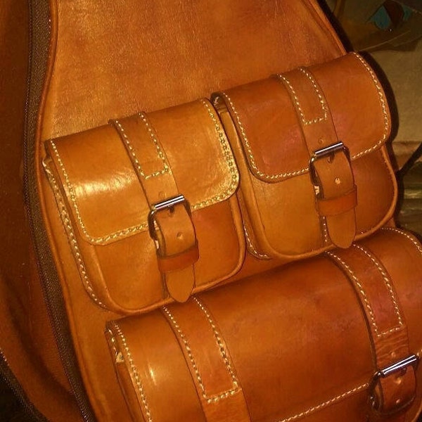 Distinctive and luxurious Ukulele  leather case with three pockets - Your music is unique, your case too.