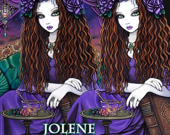 Jolene Myka Jelina Signature Tag Art Gothic Victorian Cha Dao Tea Time Fae Sunset Lantern Purple Roses