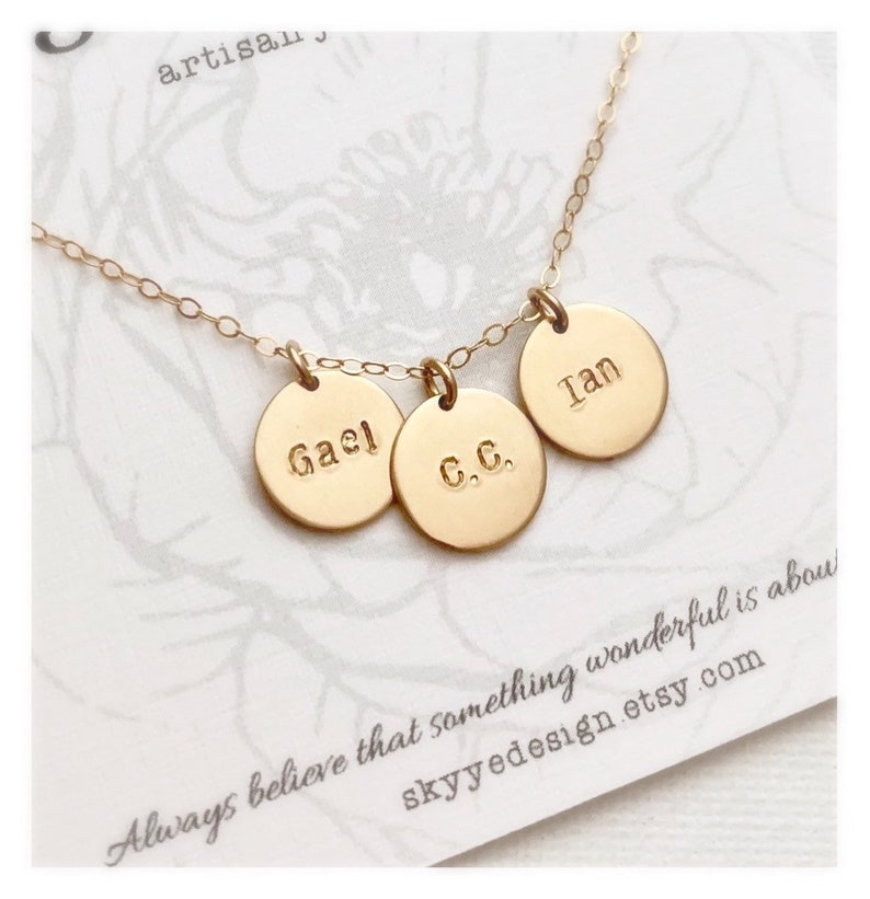 gold disc necklace monogram necklace Custom Stamped Personalized Necklace Multiple Disc Necklace SKYYEdesign