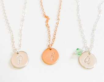 Initial Necklace, Dainty Disc Necklace, Custom Stamped Personalized Necklace, monogram necklace, gold disc necklace, SKYYEdesign