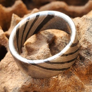 US size 9-9.5 Handmade Black Timascus ZircuTi Ring, anodized and hypoallergenic