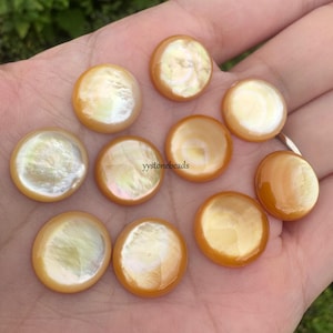 10 cabujones de nácar amarillo natural: piedras preciosas redondas con base plana, de 4 a 14 mm