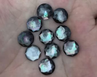 10pcs 10mm Natural Faceted black mother of MOP pearl shell Round flatback gemstone CAB cabochon