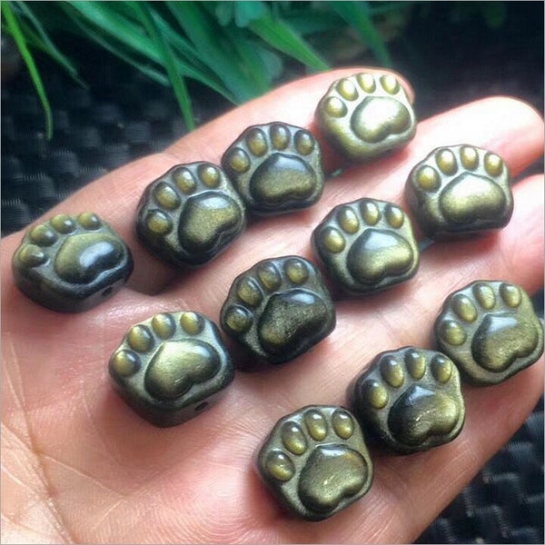 15mm Natural Carved Golden Obsidian Cute Bear's-paw Pendant Beads