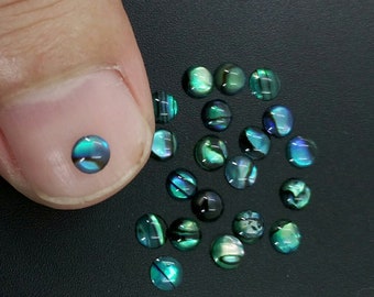 4mm Blue / Green calibrated abalone shell Round flatback gemstone CAB small cabochon