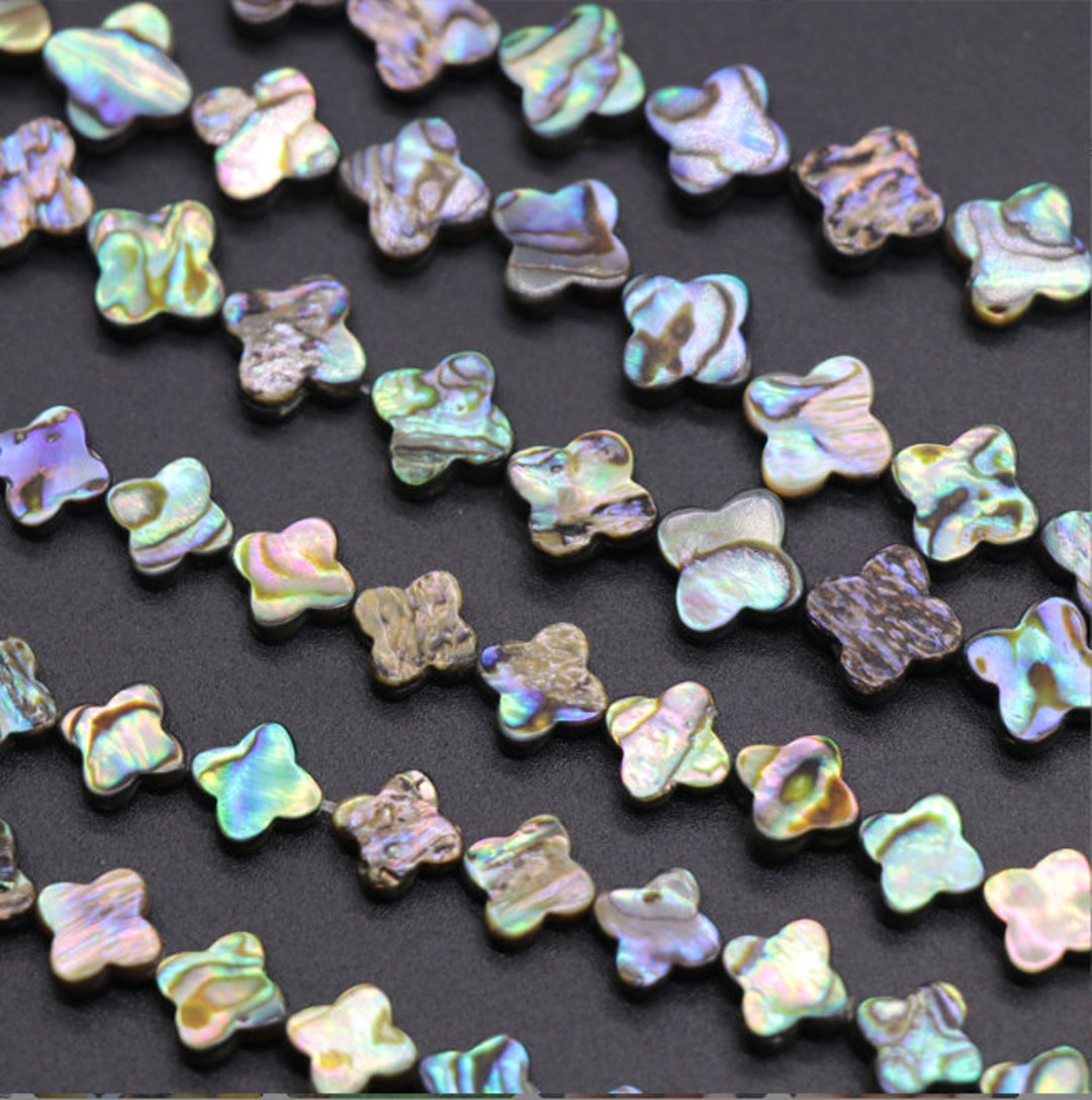 10pcs Natural Paua Abalone Shell Clover Beads: Jewelry Making Supplies ...