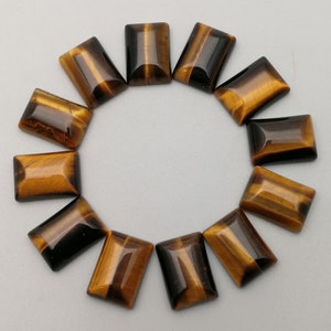 14mm 10pcs Natural Golden tiger eye rectangle flatback gemstone cab cabochon
