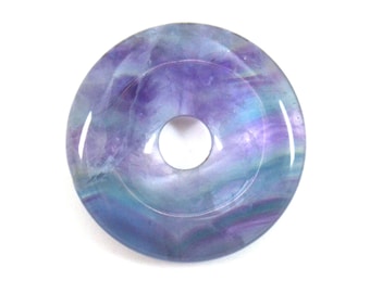 Natural Gemstone Crystal Purple Blue Fluorite Flat Round Donut Pendant Medium Natural Gemstone Crystal Purple Blue Fluorite Flat Round Donut Pendant Medium