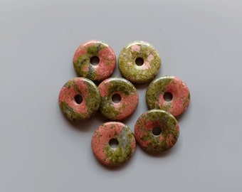 30mm Natural Unakite round donut focal gemstone pendant bead