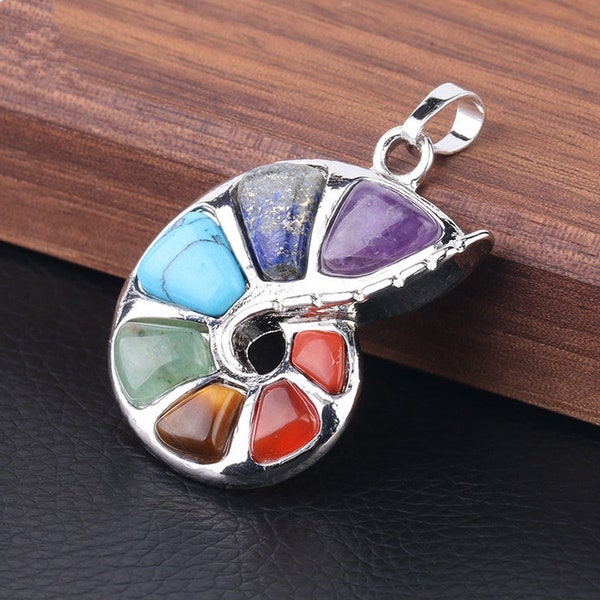 Vintage Style 7 Chakra Stone Healing crystal Inlay Focal Bead Pendant