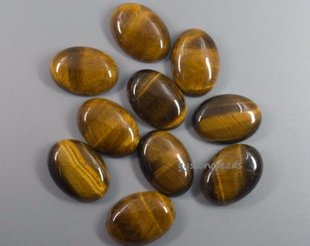 10pcs Natural Yellow Tiger Eye Oval Gemstone CAB Flatback Cabochon 8mm 10mm 14mm 16mm 18mm 20mm 25mm 30mm 40mm