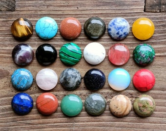 18 mm * Lot mixte * 12 cabochons ronds à dos plat en cristal de pierres précieuses