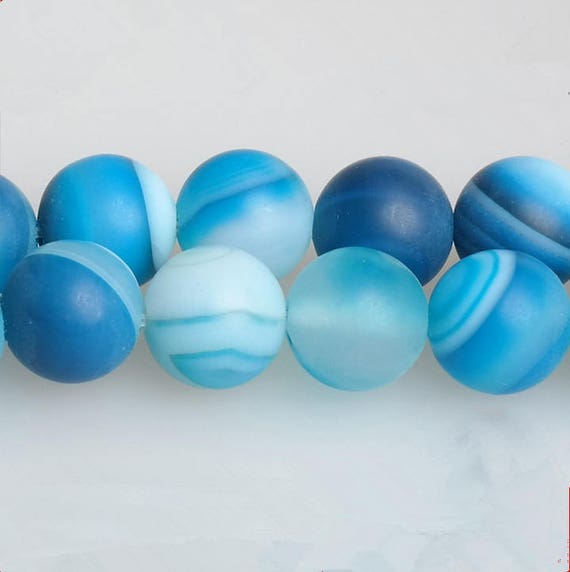 4mm to 20mm Frosted Matte Blue Banded Agate round loose beads | Etsy