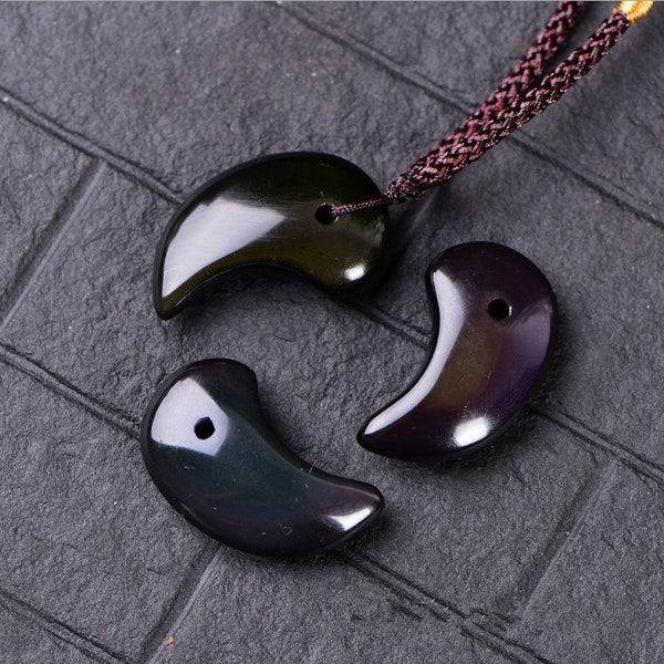 32mm Natural Rainbow Eye Obsidian Magatama Pendant Beads (Only pendant)