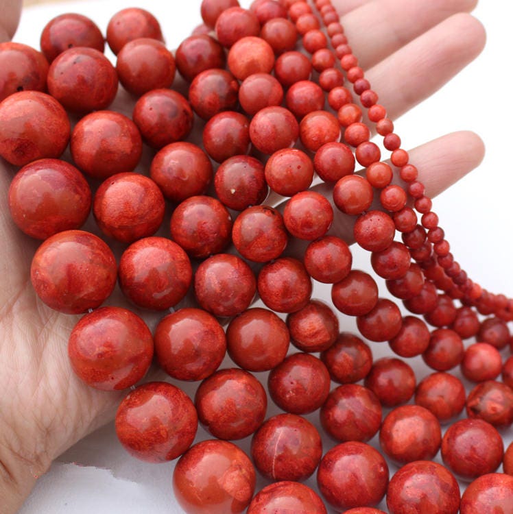 Red Coral Stone Beads Round Loose Beads For Jewelry Making - Temu