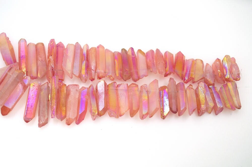 Aqua Aura Peach Quartz rock crystal raw hexagonal points Etsy España