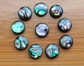 8mm 10mm wholesale Blue / Green calibrated abalone shell Round flatback gemstone CAB cabochon