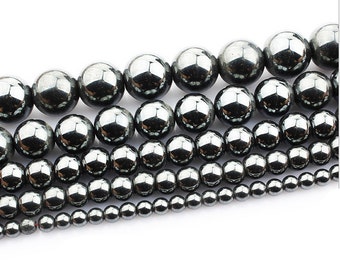 Natural A grade Black Hematite round loose beads strand 16'' 4mm 6mm 8mm 10mm 12mm