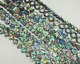 Natürliche Paua Abalone Muschel Perlen: Flache Münze, Herz, Stern - 10St