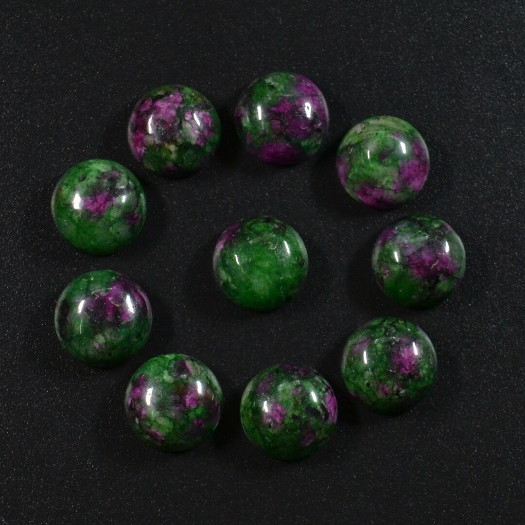 10 Dyed Green Ruby Zoisite Cabochons: Round Flatback Gemstone (6-25mm ...