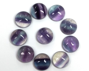 10 pièces Cabochon CAB à dos plat en fluorite arc-en-ciel naturel, pierres précieuses rondes, 6 mm 8 mm 10 mm 12 mm 14 mm 16 mm 18 mm