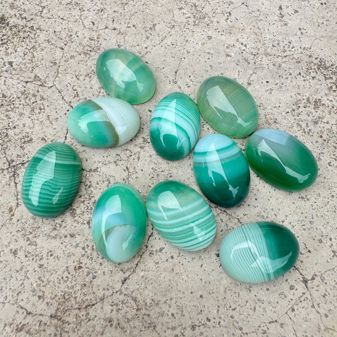 10pcs 18mm Green Banded Agate Oval Flatback Gemstone CAB Cabochon