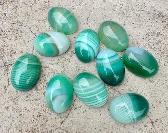 Green Banded Agate Tumbled Stone, Polished Striped Crystal, Altar