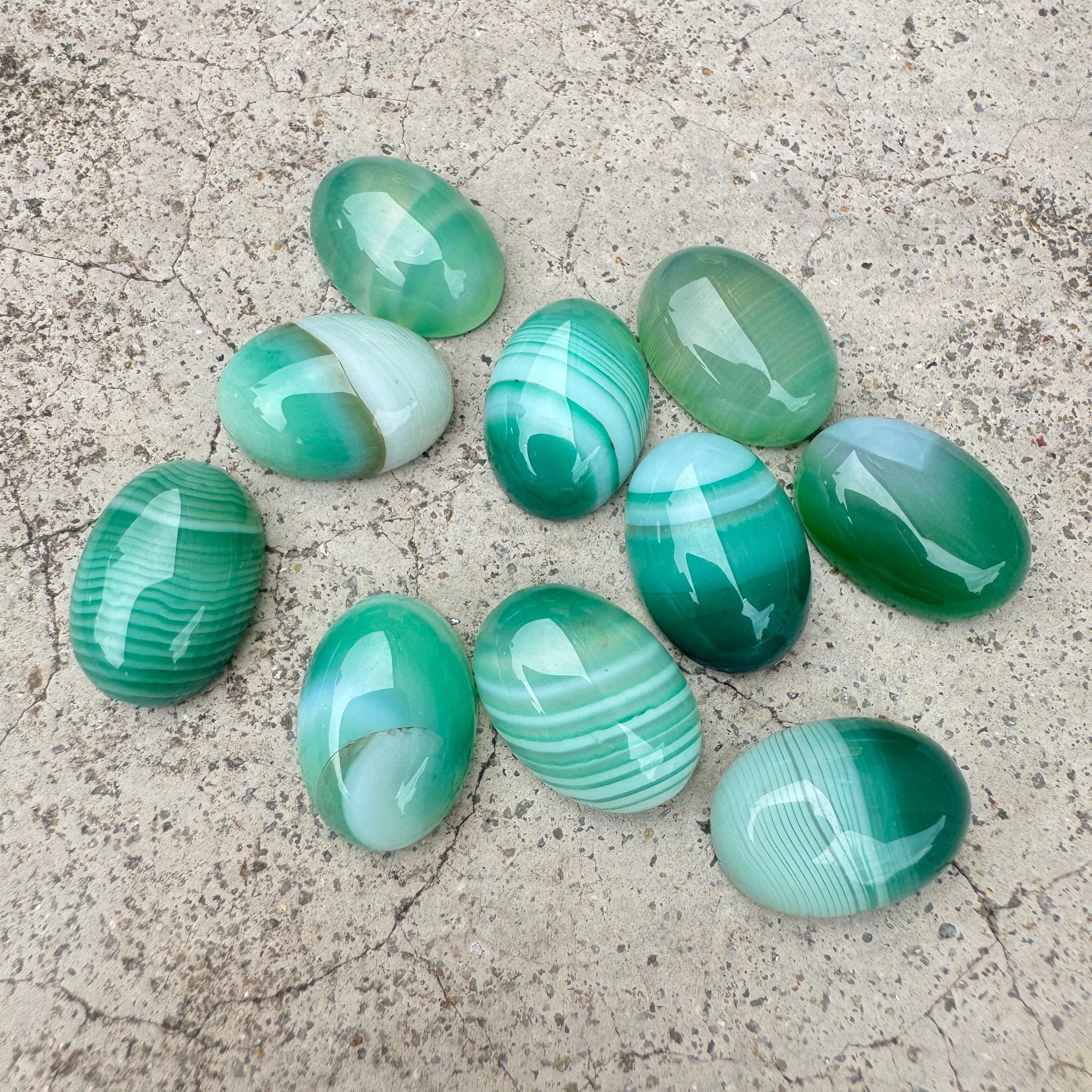 10pcs 18mm Green Banded Agate Oval Flatback Gemstone CAB Cabochon