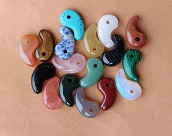 Mixed 6pcs Gemstone Magatama Pendant Beads: Chakra Crystal , 30mm