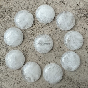 10pcs Natural White Quartz Cabochons: Round Gemstone Flatbacks (6-25mm)