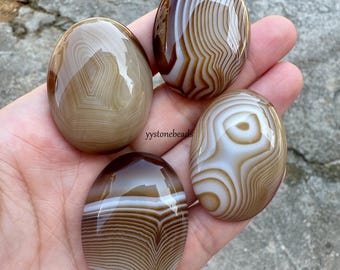 40mm Natural Brown Coffee Banded Agate Oval Cabochon CAB Flatback Semi-precious Gemstone