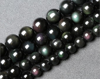 Natural AAA grade rainbow eye obsidian round loose beads strand 6mm 8mm 10mm 12mm 14mm 16mm 18mm 20mm