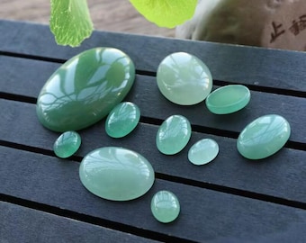 10 pezzi di cabochon ovali in avventurina verde naturale: forniture di pietre preziose a dorso piatto