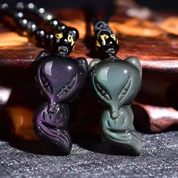 34mm Natural Gemstone Carved Fox Head Pendant – DIY Handcrafts Jewelry