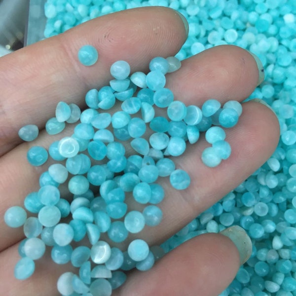 3mm 4mm Natural Blue Amazonite round small gemstone flatback cab cabochon