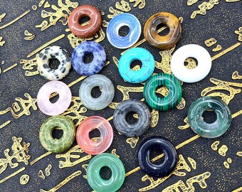 10 Stück 18 mm Donut Natürliche Tigerauge Rosenquarz Aventurin Larvikit Labradorit Unakit Blauer Fleck Dalmatiner Jaspis Donut Fokal Anhänger Perle