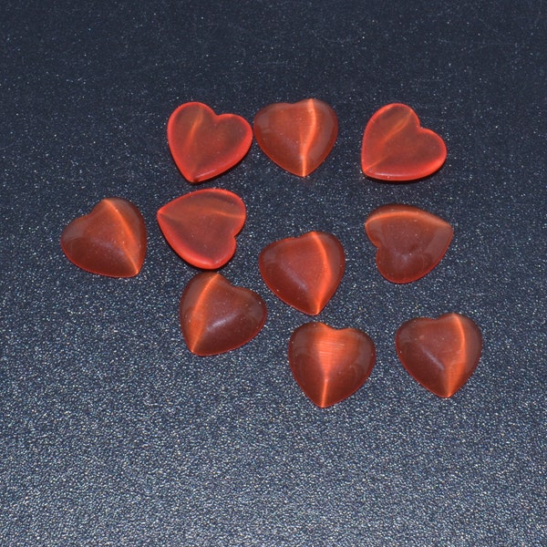 10mm Red Orange Cat's Eye Heart Gemstone Flatback CAB Cabochon