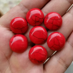 10pcs Synthetic Red Turquoise Cabochons: 6-25mm Round Flatback Gemstone