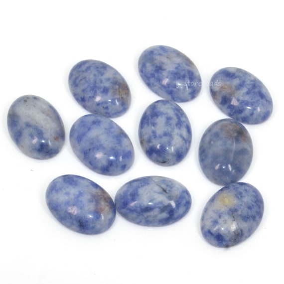 10pcs Natural Blue Spot Jasper Cabochons: Oval Flatback Gemstone, 8-30mm
