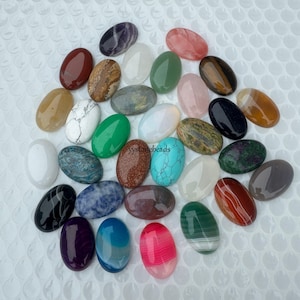 30mm Oval Gemstone Cabochons Mixed: Multi-Color Flatback Crystals for Jewelry Making