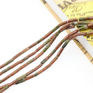 13mm Natural Unakite Tube Cylinder Gemstone DIY Loose Beads Strand 16&#39;&#39;