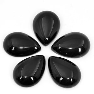 14-25mm Black Onyx Teardrop Cabochons: Flatback Agate Gemstone (10pcs)