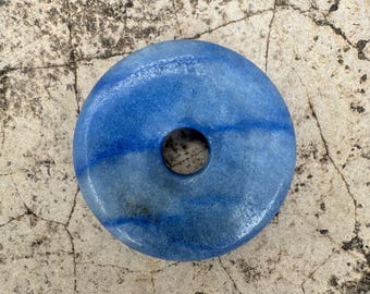 30mm Blue Aventurine Donut Pendant: Natural Gemstone Focal Bead
