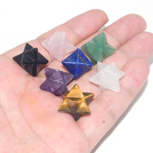 7pcs of 20mm Natural Merkaba Star Gemstone, Amethyst+Rose quartz+White quartz+Black agate+Golden tiger eye+Green aventurine+Lapis