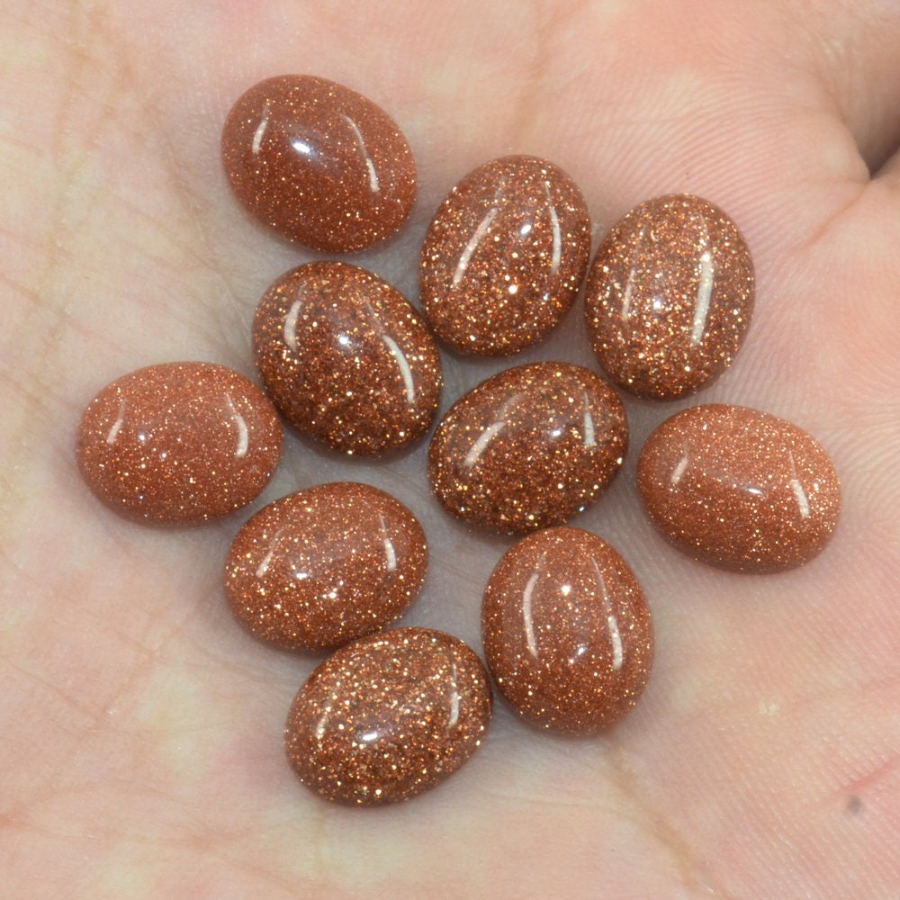10mm 10pcs Golden sandstone gemstone oval flatback cab Etsy