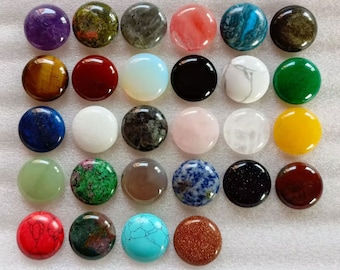 25mm *Mixed lot* 12pcs gemstone crystal round flatback cab cabochon aventurine amethyst rose quartz tiger eye lapis goldstone opalite agate