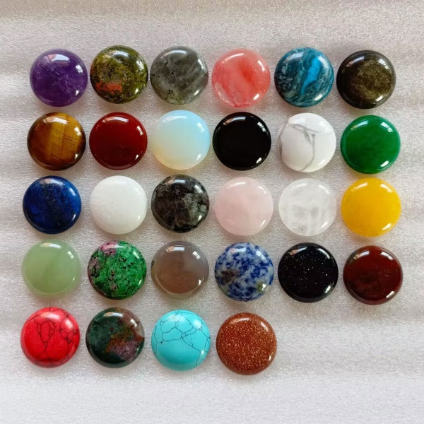 25mm *Mixed lot* 12pcs gemstone crystal round flatback cab cabochon aventurine amethyst rose quartz tiger eye lapis goldstone opalite agate