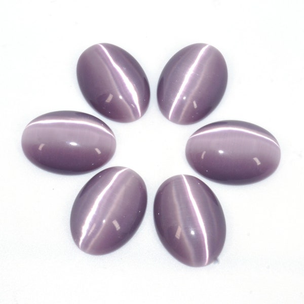 10pcs 25mm Purple Cat's Eye Oval Gemstone Flatback CAB Cabochon