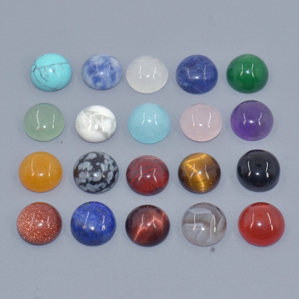 8mm *Mixed lot* 12pcs gemstone crystal round flatback cab cabochon amethyst rose quartz aventurine tiger eye agate lapis sodalite red jasper